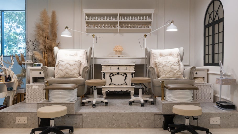 Luxurious pedicure chairs at Brownee Studio x TNC Gallery, Singapore, Singapore, SG with elegant decor.