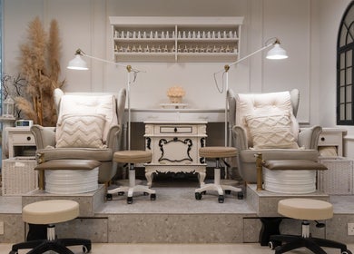 Luxurious pedicure chairs at Brownee Studio x TNC Gallery, Singapore, Singapore, SG with elegant decor.