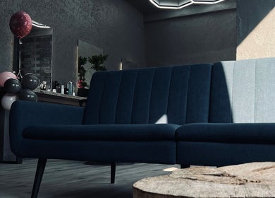 Современный интерьер VYBE House Barbershop с диваном в Риге, LV.