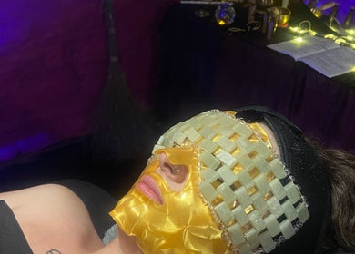 Luxury facial treatment with unique gold mask at Sorceress Beauty, Manchester, England, GB.