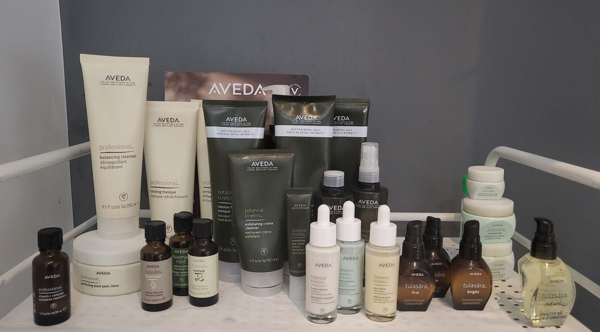 Aveda skincare products at Beauty By Irena, Epsom, England, GB, showcasing luxury beauty care.