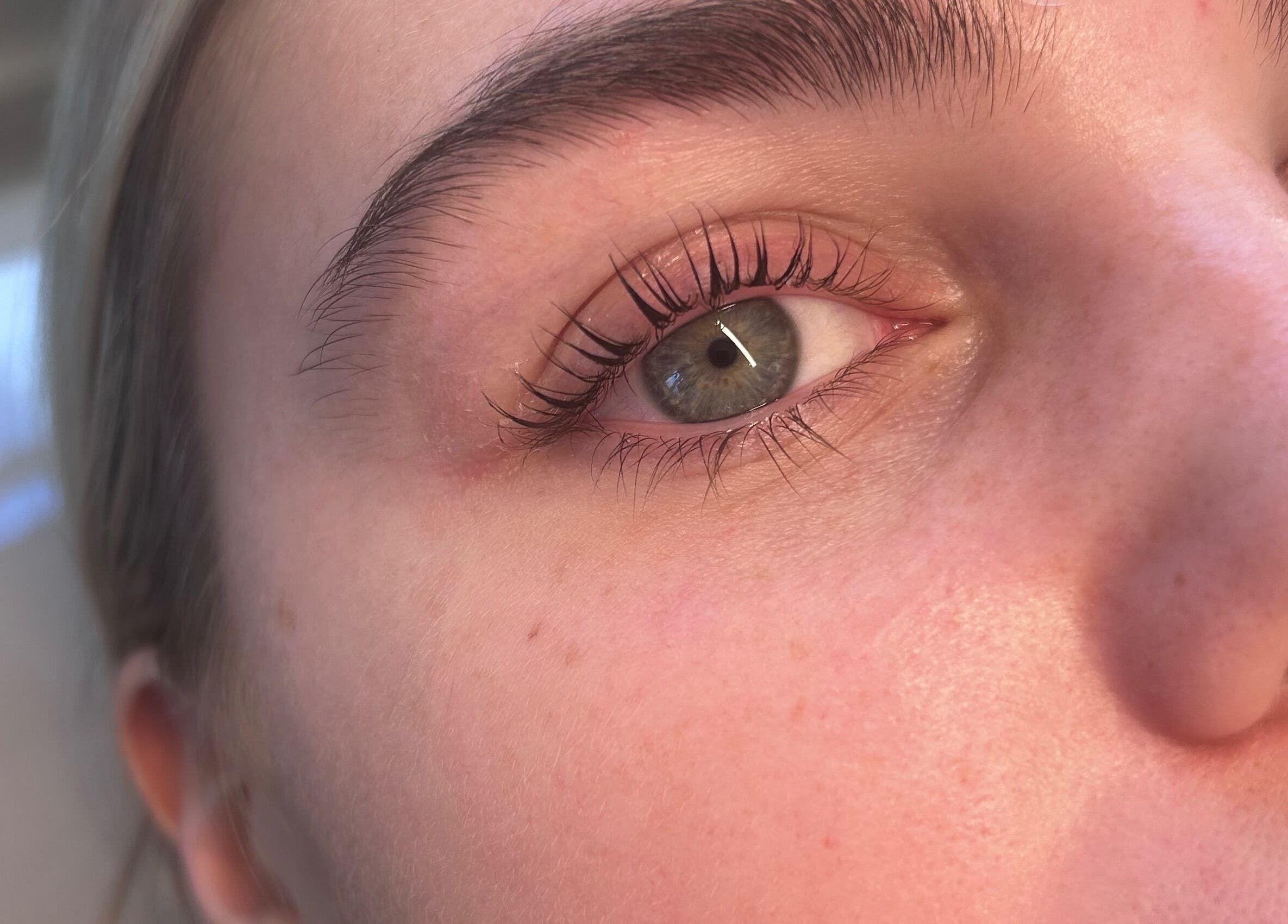 Close-up of expertly sculpted eyelashes at Studio by Mimi, Bedford, England, GB.