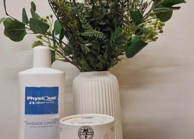 Massage lotion and lush vase at Revive Sports Therapy And Massage, York, England, GB.