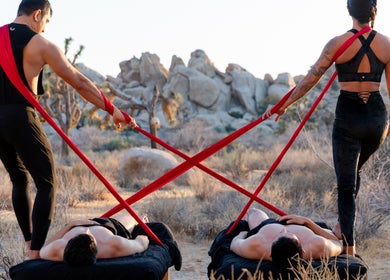 Outdoor wellness session with resistance bands at MR WELLNESS In Motion, San Francisco, California, US.