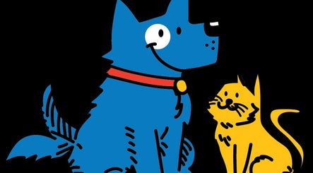 Cartoon dog and cat together at Perfect Day Pets, Queenstown, Otago Region, NZ showcasing pet care.