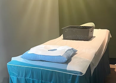 Massage table at House Of Jing, Rockingham, Western Australia, AU, showcasing a relaxing treatment space.