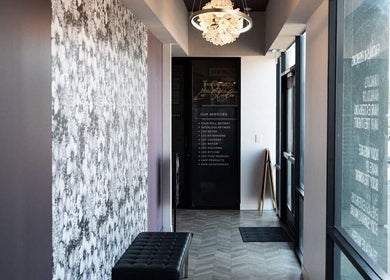 Stylish entrance at Marmac Studio, Chula Vista, California, US, with chic decor and lighting.