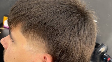 Close-up of a precise fade haircut at King of Fades, Royston, England, GB showcasing expert barbering skills.