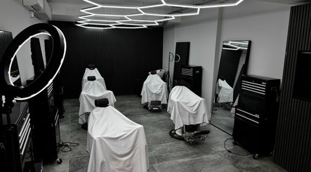 Barber chairs at Barberesso, stylish grooming space in London, England, GB.