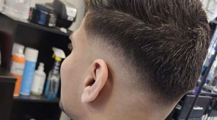 Close-up of a trendy fade haircut at RCutsBarberShop in Hamilton, Ontario, CA.