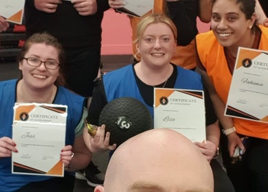Group holding certificates at Burn With Jeff - Personal Training in Stretford, England, GB.