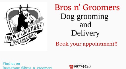 Bros N' Groomers logo with dog illustration promoting services in Lemesos, Lemesos, CY.