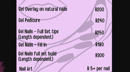 Nails By Tyla pricing board for nail services in Kempton Park, Gauteng, ZA, displaying gel and art options.