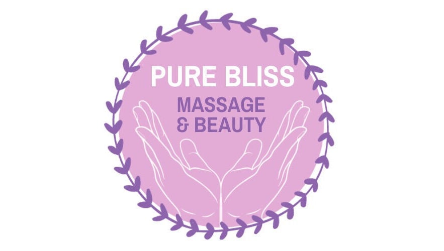 Logo of Pure Bliss Ashbourne, located in County Meath, IE, featuring purple laurel wreath and open hands.