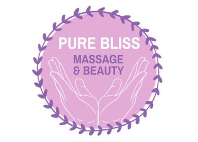 Logo of Pure Bliss Ashbourne, located in County Meath, IE, featuring purple laurel wreath and open hands.