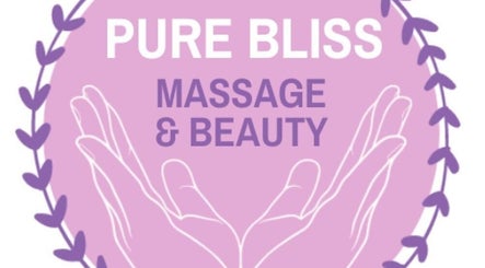Logo of Pure Bliss Ashbourne, County Meath, IE with purple hands and leaves on pink background.