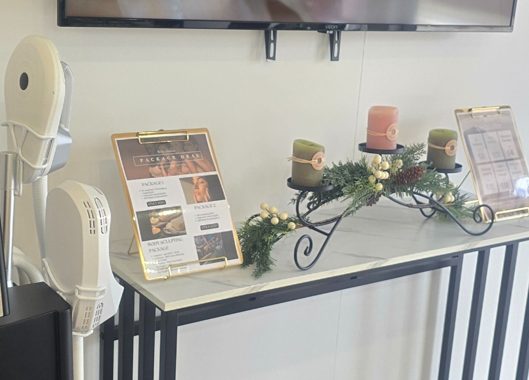 Elegant beauty setup with candles at Bella's Beauty, Christchurch, Canterbury Region, NZ.