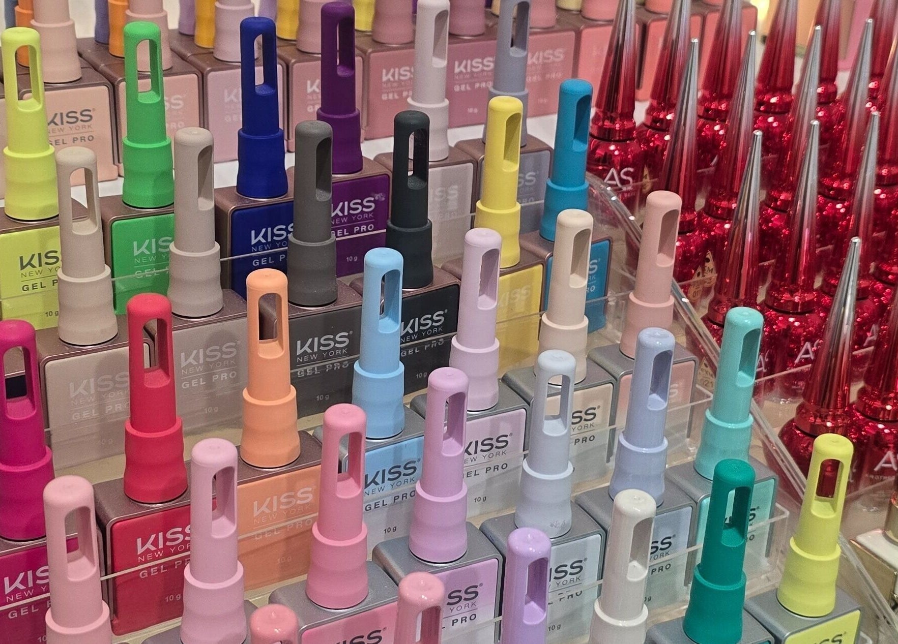 A variety of colorful nail lacquers at Bella's Beauty, Christchurch, Canterbury Region, NZ.