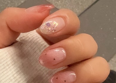 Nail art with glitter and star accents at HALO NAIL STUDIO, Rouse Hill, New South Wales, AU.