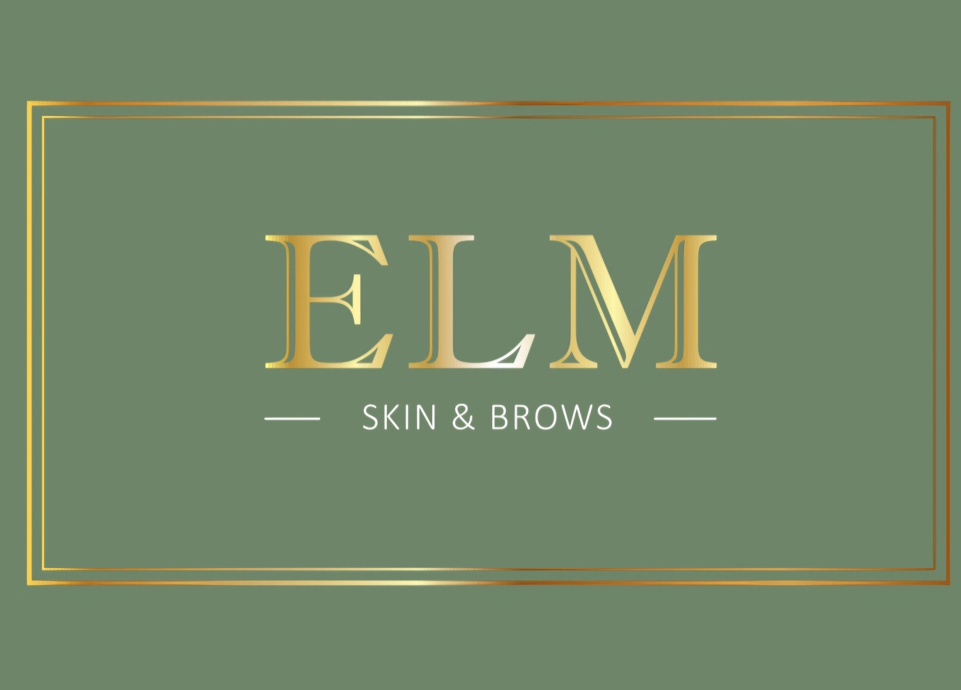 ELM Skin & Brows logo on a green background, Llantwit Major, Wales, GB.