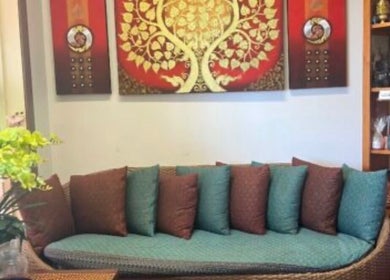 Relaxing lounge area at Remedial Massage & Spa Centre, North Richmond, New South Wales, AU with vibrant decor.