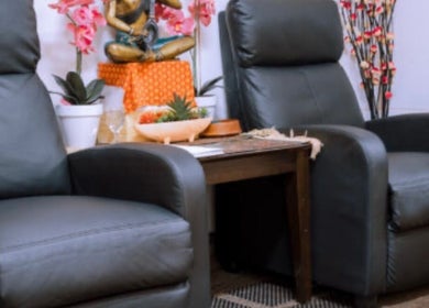 Cozy seating at Remedial Massage & Spa Centre, North Richmond, New South Wales, AU, with decorative plants.