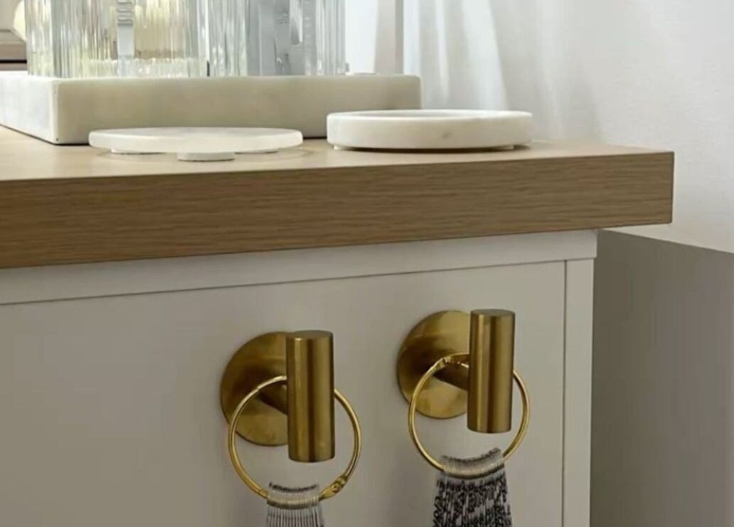 Modern vanity setup at Nails By RH, Garforth, England, GB, featuring gold accents and stylish decor.