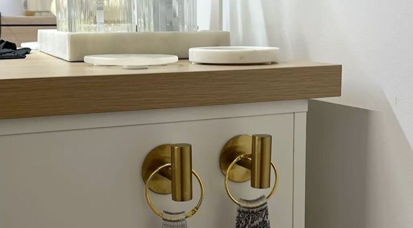 Modern vanity setup at Nails By RH, Garforth, England, GB, featuring gold accents and stylish decor.