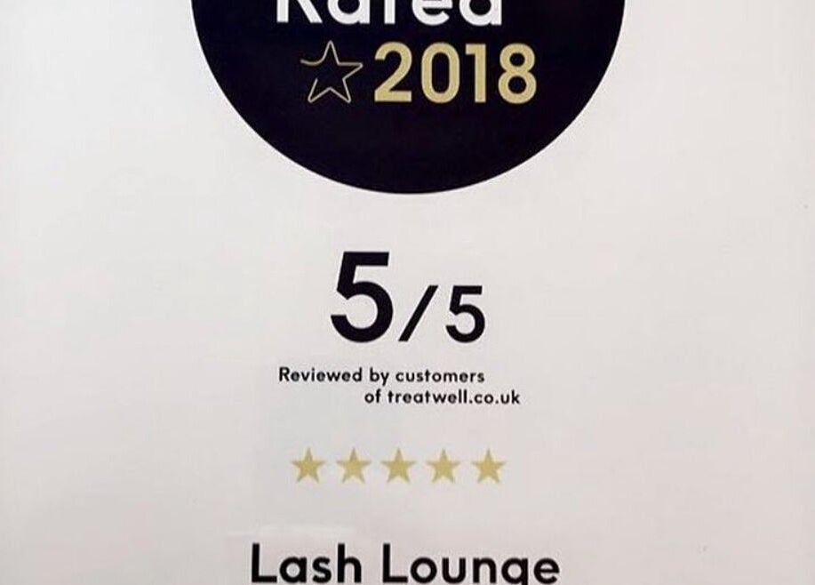 5-star award certificate for Lash Lounge Glasgow, Scotland, GB, highlighting top customer rating in 2018.