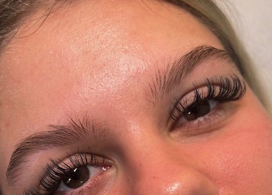 Close-up of perfectly styled eyelashes at The Beauty Barn By Mols, Andover, England, GB.