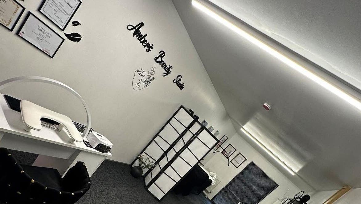 Clean, elegant interior of Ambers Beauty Studio in Hayle, England, GB; modern decor and welcoming atmosphere.