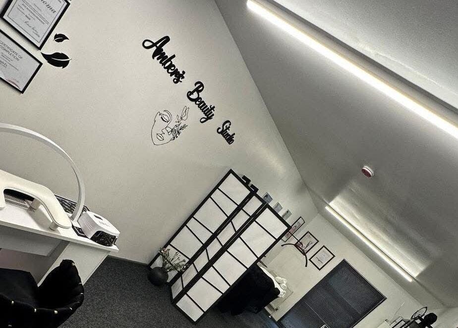 Interior view of Ambers Beauty Studio in Hayle, England, showcasing elegant decor and a serene atmosphere.