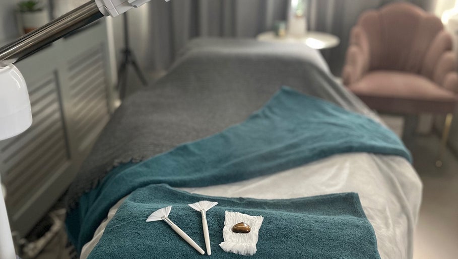 Treatment bed at Youphoria Beauty Verwood with tools in Verwood, England, GB.
