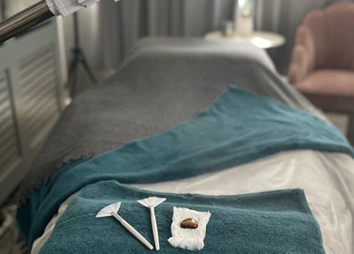 Treatment bed at Youphoria Beauty Verwood with tools in Verwood, England, GB.