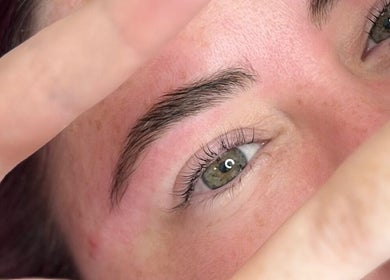 Close-up of perfectly shaped eyebrows at Youphoria Beauty Verwood, Verwood, England, GB.