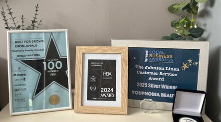 Award display at Youphoria Beauty Verwood, showcasing achievements in Verwood, England, GB.