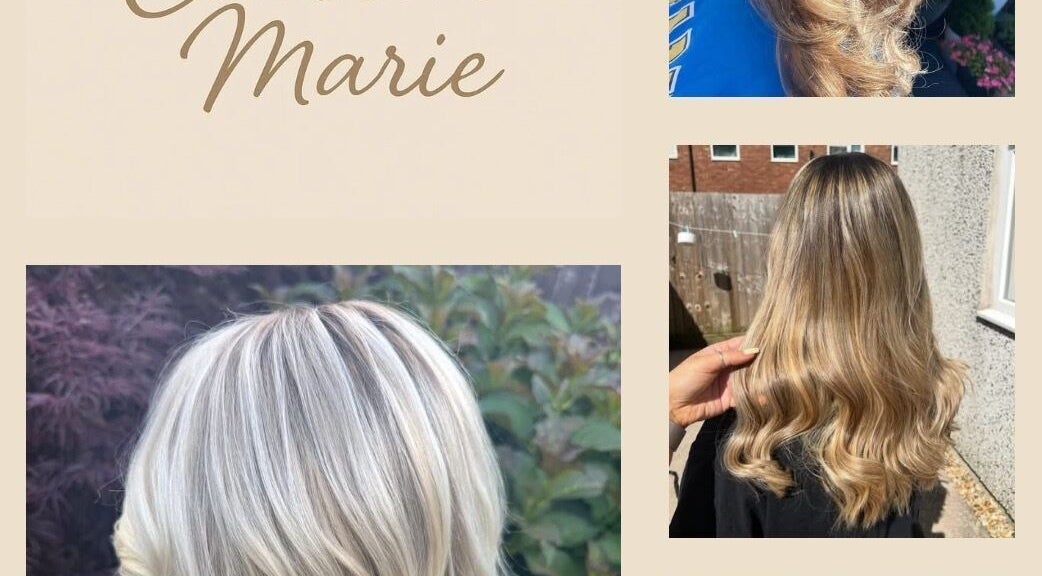 Hair by Caitlin Marie displays styled and highlighted hair in Newport, Wales, GB, showcasing elegant blond waves.