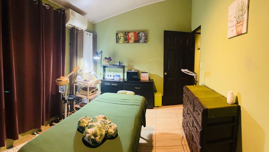 Cozy treatment room at Sunset Body Works, Uvita, Provincia De Puntarenas, CR, offering a relaxing atmosphere.