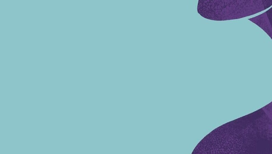 Abstract purple shape on turquoise background at Ashley Nash in Bridgetown, Saint Michael, BB.