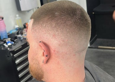 Close-up of a sharp haircut at Aspect Male Grooming in Dublin, County Dublin, IE.