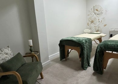 Relaxing therapy room with two massage beds at LivSkin, Gqeberha, Eastern Cape, ZA.
