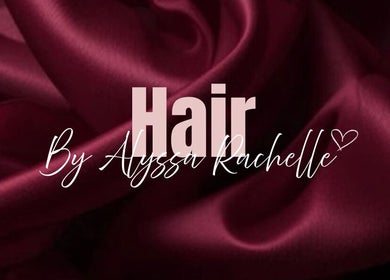 Luxurious maroon satin fabric background with 'Hair By Alyssa Rachelle' text. Venue in Gloucester, England, GB.