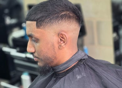 Close-up of a stylish fade haircut at Noor Blends, London, England, GB.
