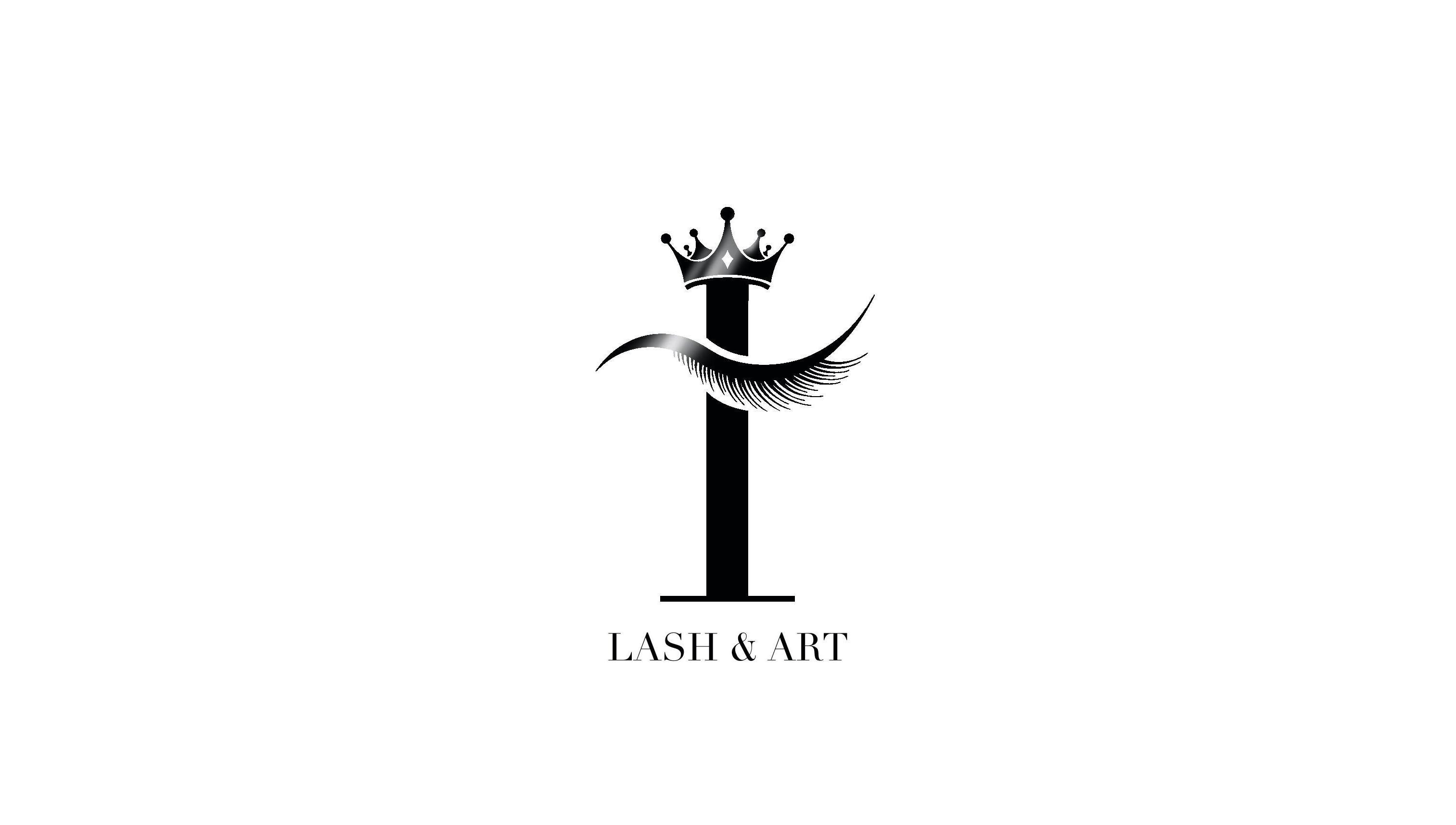Elegant logo for I Lash & Art with a crown and eyelash motif, located in Monrovia, California, US.
