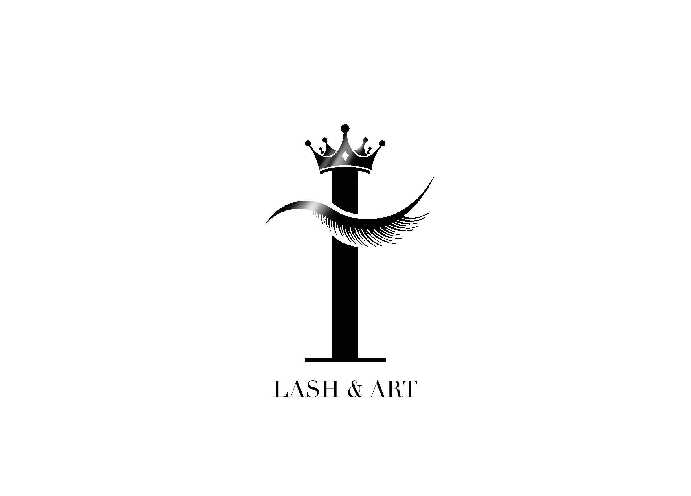 Elegant logo for I Lash & Art with a crown and eyelash motif, located in Monrovia, California, US.
