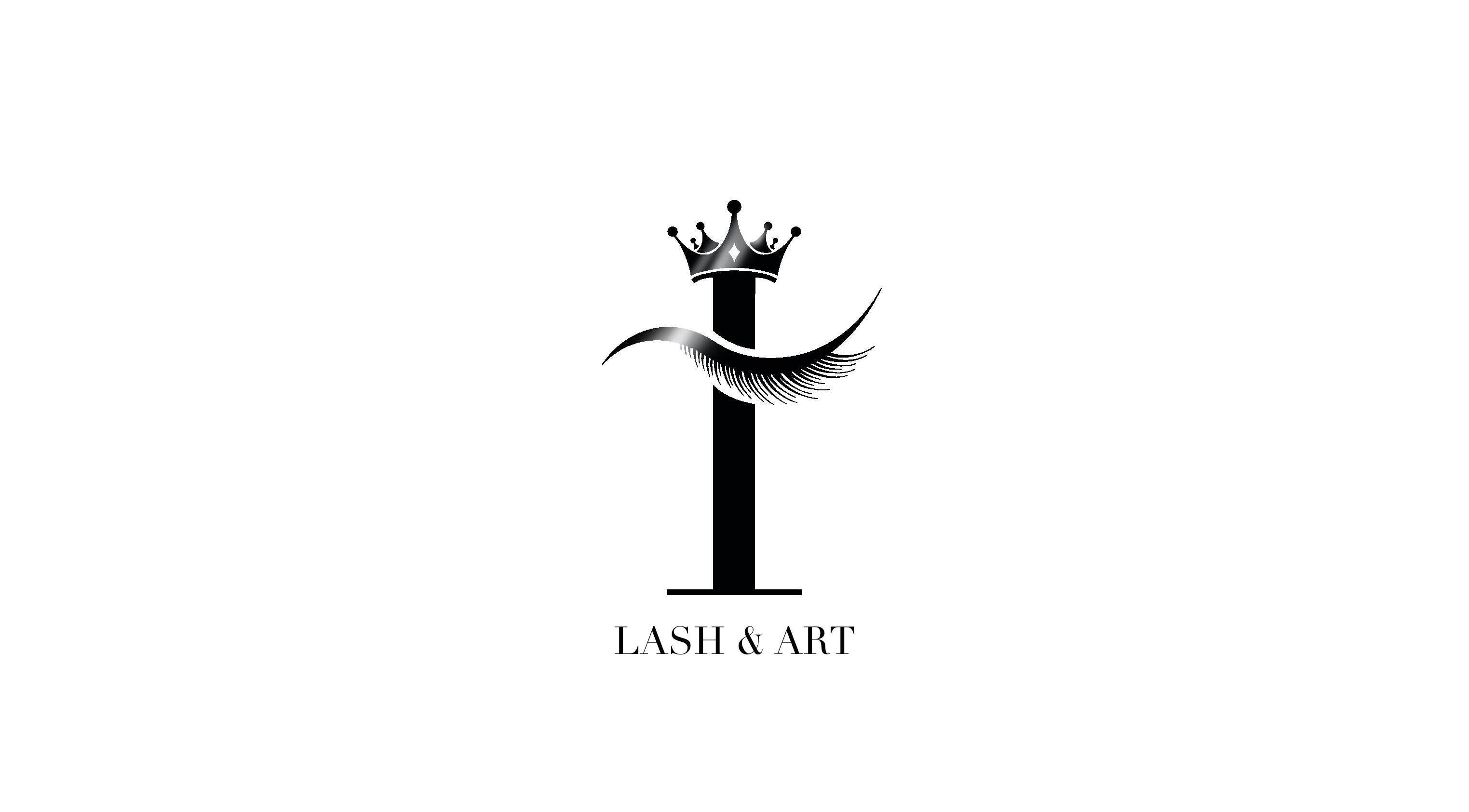 Elegant logo for I Lash & Art with a crown and eyelash motif, located in Monrovia, California, US.