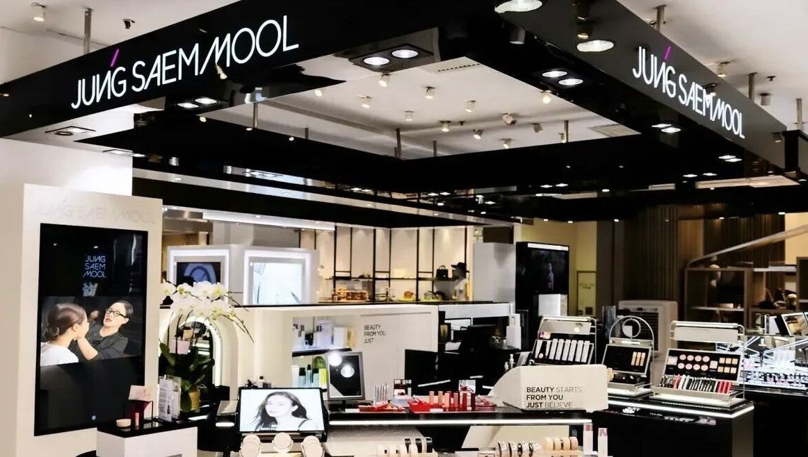 Interior of JUNG SAEM MOOL beauty at Lane Crawford-Times Square, Hong Kong Island, HK displaying modern beauty products.