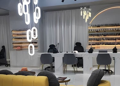 Modern nail studio at Shatha Beauty & Spa - Khorfakkan, Khor Fakkan, Sharjah, AE with sleek decor and seating.