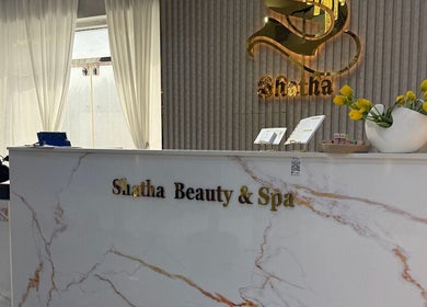 Reception area with marble counter at Shatha Beauty & Spa - Khorfakkan, Khor Fakkan, Sharjah, AE.