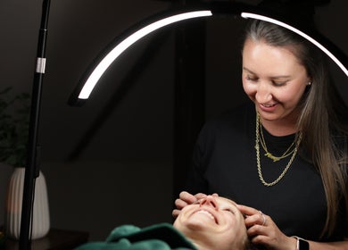 Facial treatment at The Beauty Bar by Phoebe in Groombridge, England, GB, enhancing client relaxation.